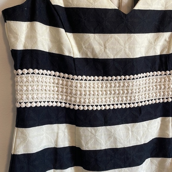 NWT Striped Dress Just Taylor 6 Black White Sleeveless Lace Summer Nautical - Picture 5 of 14